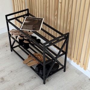 Luxury Style <b>Shoe</b> Rack Three Tier <b>Storage</b> Organizer Cross Frame Support <b>Space</b> <b>Saving</b> Design Strong Durable Modern Entryway Unit - Product Image 1