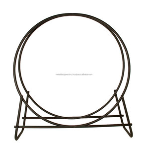 Support rond de bâtons de feu en métal, finition noire, taille personnalisée avec pieds, porte-carburant pour combustion du bois - Product Image 1