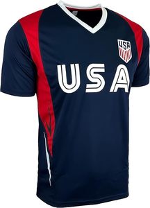 Camiseta de Fútbol de EE. UU. para Hombre, Cuello en V, Manga Corta, Azul Marino y Rojo, Sublimada, Absorbe la Humedad, Ropa Deportiva - Product Image 3