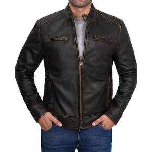 Veste en cuir décontractée pour homme avec capuche, col roulé, logo sur le devant - Haute qualité, mode outdoor - Product Image 3