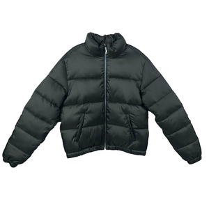 Men's Black Puffer <b>Jacket</b> Stand Collar <b>Zipper</b> Closure Windproof Winter Coat Casual Short Thick Polyester Fiber Filling - Product Image 4