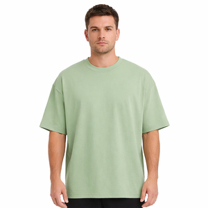 เสื้อยืดผู้ชายไซส์ใหญ่ สีเขียวล้วน ผ้าฝ้าย คอโอ แขนสั้น สไตล์ลำลอง ทรงพอดีตัว ความยาวปกติ ผ้าถักเนื้อนุ่ม - Product Image 1