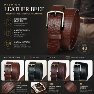 Cinturón de Cuero con Textura de Cocodrilo para Hombre con Hebilla de Latón Antiguo, Cinturón Duradero y Moderno para Uso Diario - Product Image 5