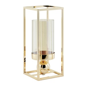 Elegant Glam <b>Gold</b> Metal And Glass Table Hurricane Candle Decor Geometric Rectangle <b>Gold</b> <b>Frame</b> Pillar Candle Holder - Product Image 5