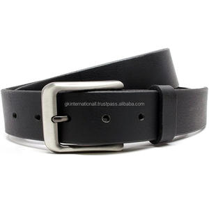 เข็มขัดลำลองสำหรับผู้ชายหนังพรีเมี่ยมสีดำทนทานหัวเข็มขัดโลหะนิกเกิลแบบลำลองสำหรับธุรกิจ - Product Image 3