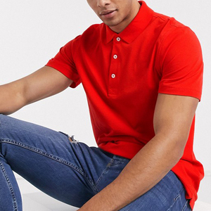 Polo de Manga Corta Rojo para Hombre, de Algodón, Color Sólido, Estilo Casual, Tejido Antirarrugas - Product Image 1