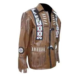 Authentic Vintage Western Cowboy Real <b>Suede</b> Leather <b>Jacket</b> with Fringe and Beaded for Sale Classic - Product Image 2