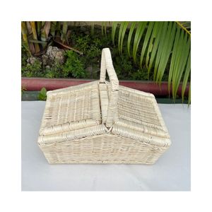 Cesta Rectangular Blanca de Mimbre para Picnic y Compras - Organizador Ecológico para Cuarto de Bebé - Product Image 3