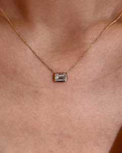 1Ct <b>Emerald</b> Cut Lab Grown Diamond IGI Certified <b>Pendant</b> Necklace 10k 14k Solid Gold Bezel Set Unique Layering Everyday Wear Fine - Product Image 3