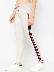 Pantalon de jogging décontracté pour homme en molleton gris très extensible avec bande latérale rouge et noire, taille élastique et cordon de serrage, idéal pour l'hiver - Product Image 2