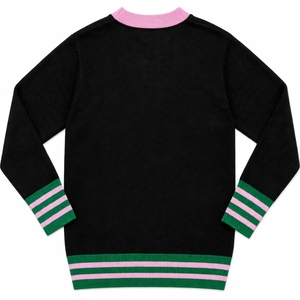 Cárdigan de Punto Personalizado para Mujer, Estilo Universitario, Negro, Rosa, Verde, con Rayas en los Puños, Cuello en V, Botones, Fabricante de Marca Privada OEM - Product Image 2