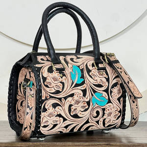 Ensemble de 3 sacs de voyage en cuir véritable entièrement travaillé, style western, avec fermeture éclair de luxe, pour les voyages d'une nuit. - Product Image 4