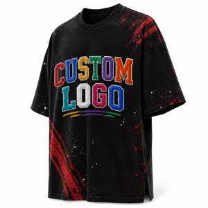 T-shirt surdimensionné personnalisé avec logo, en coton premium, style streetwear, broderie multicolore et design effet éclaboussures vieillis - Product Image 4