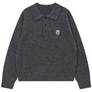 Suéter Polo de Punto para Hombre, Manga Larga, Color Carbón, Textura Suave, Cuello con Botones, Estilo Casual, Invierno, Mezcla de Algodón, OEM - Product Image 1