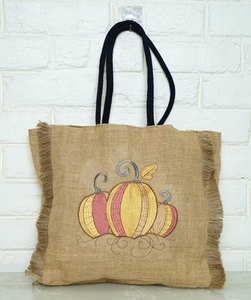 Sac fourre-tout en jute pour femme, style bohème automne, sac à bandoulière écologique avec fermeture éclair, pour voyage et usage quotidien - Product Image 1