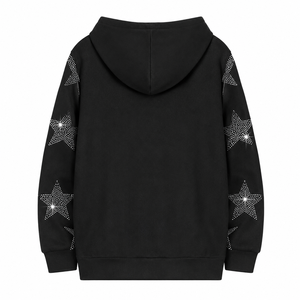 Wholesale Customization Men's 100% Cotton French Terry Rhinestones <b>Zip</b> <b>up</b> Hoodies Full Rhinestones Zipper-<b>Up</b> Men's Hoodie - Product Image 2