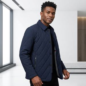 Chaqueta Acolchada Azul Marino para Hombre con Cuello Camisero, Cortavientos, Informal, Relleno de Poliéster, Corte Regular, para Otoño - Product Image 4
