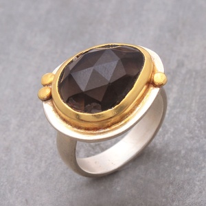 Élégantes bagues bohèmes en quartz fumé plaqué or, bijoux fins en argent sterling 925, bague vintage avec pierre précieuse, unisexe, à porter au quotidien - Product Image 3