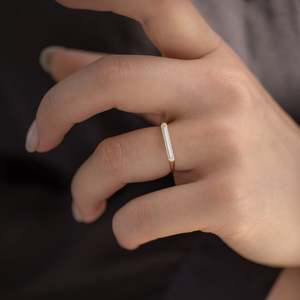 Minimalist Baguette Diamond Ring 14K Solid Gold Channel Setting Geometric Engagement Band Unisex Fine Jewelry - Product Image 4