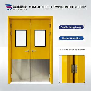 Porta Dushi Steel Freedom, porta a doppia anta senza barriere per ospedali con finestra e piastra di protezione in acciaio inox per il settore sanitario - Product Image 1