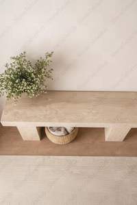 Mesa Consola de Piedra Travertino de Lujo, Banco Minimalista para Entrada, Mesa Moderna de Decoración Neutral para el Hogar, para Pasillo y Sala de Estar - Product Image 4