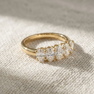 Bague en or 18 carats avec cinq pierres ovales cultivées en laboratoire, bague en diamant pour femme, cadeau d'anniversaire de mariage - Product Image 4