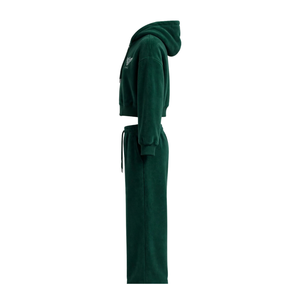 Ensemble deux pièces en polaire vert pour femme, veste courte zippée à capuche et pantalon large, tenue décontractée, survêtement d'hiver, écologique - Product Image 3