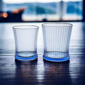 BPA Free 15oz Blue Color Straight Line <b>Highball</b> <b>Glass</b> Set Low Ball Plastic <b>Glass</b> - Product Image 5