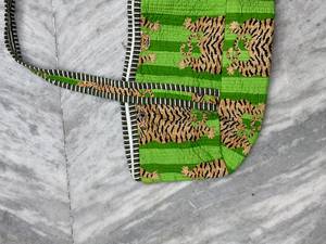 Sac fourre-tout bohème en coton à motifs panneaux et poignées rayées, ouverture supérieure, toutes saisons, sac de shopping, CADEAU POUR ELLE - Product Image 2