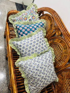 Meilleures Housses de Coussin Bohèmes en Coton Faites à la Main, Luxe, Imprimé Indien au Bloc, Volants, Motifs Floraux, Personnalisables - Product Image 3