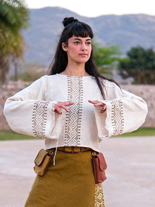 Handmade Cream Khadi Cotton Bell Sleeve Embroidered <b>Festival</b> <b>Top</b> for Women Relaxed Fit Lightweight Hippie Gypsy Shirt - Product Image 1