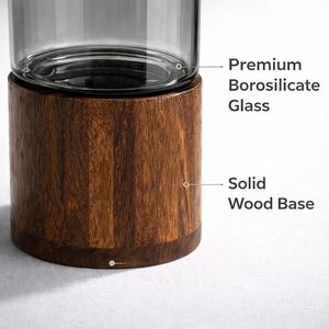 Vase à fleurs en verre transparent avec base en bois, récipient floral rond pour la décoration de la maison et des mariages - Product Image 2