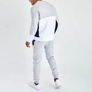 Ensemble de survêtement personnalisé pour homme, color block gris chiné, blanc, noir, sweat-shirt raglan et pantalon de jogging, ensemble deux pièces, vente en gros OEM - Product Image 2
