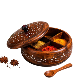 Boîte à épices en bois artisanale avec 7 compartiments, organisateur de masala de qualité supérieure pour la cuisine, décorative vintage - Product Image 5