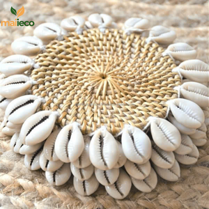 แผ่นรองแก้วหวายไม้ไผ่ทำด้วยมือแบบคลาสสิกแผ่นปูทรงกลมลายชนบทสำหรับเครื่องครัวอุปกรณ์ตกแต่งขายส่ง - Product Image 4