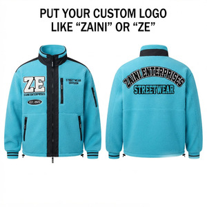 420 GSM Premium Polar Fleece <b>Puller</b> Jacket Sky Blue Black Panel Custom Embroidery Logo Unisex Wear - Product Image 1