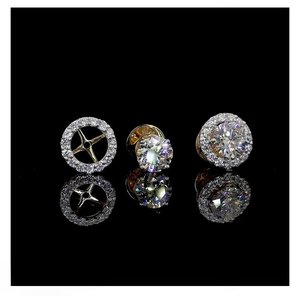 Elegant Trendy Round <b>Cut</b> Lab Grown Diamond Halo Stud Earrings in Yellow Gold IGI Certified for Women Wedding & Party - Product Image 5