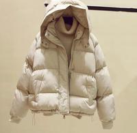 Blouson matelassé beige à capuche, coupe-vent d'hiver, col montant, décontracté, avec logo frontal, rembourrage en duvet, fermeture éclair, unisexe, coupe régulière