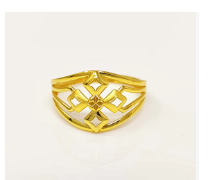 22K Solid Yellow Gold Geometric Cross <b>Ring</b> for Women 916 Hallmarked Gold Diamond Motif <b>Finger</b> <b>Ring</b> Elegant Daily Jewelry - Product Image 2