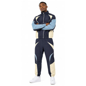 Survêtement pour homme bleu marine à blocs de couleur, manches longues, fermeture éclair, respirant, style sportif, pour l'automne, 100 % polyester, coupe classique - Product Image 2