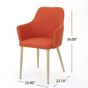 Mid Century Modern <b>Armchairs</b> Set of 2 Muted <b>Orange</b> and Light Walnut Fabric Upholstered Dining Chairs - Product Image 6