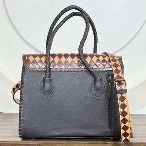 Bolso Tote de Cuero Vacuno a Cuadros, Bolso de Hombro de Piel con Pelo Hecho a Mano para Mujer, Correa Ajustable, Bolsos de Regalo de Moda - Product Image 6