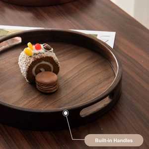 Round Wooden Decorative Trays Set Handcrafted Minimalist Design Multi-piece Package Natural Wood Finish Handle Serving Tray - Product Image 3