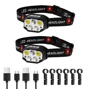 Confezione da 2 lampade frontali a LED luminose ricaricabili, leggere, 12 modalità di illuminazione, sensore di movimento, fascia regolabile - Product Image 1