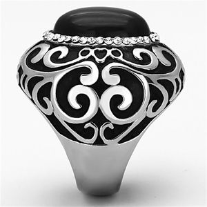 TK1211 High Polished Stainless Steel <b>Ring</b> with Synthetic <b>Cat</b> Eye in Jet Premium Fine <b>Rings</b> - Product Image 4