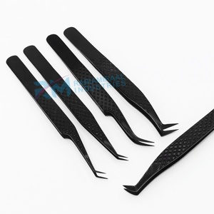 Pince à épiler anti-magnétique de précision noire Rabiamiraal Industries pour extensions de cils, pointe lisse en acier inoxydable 10 mm - Product Image 6