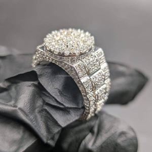 Women's 925 Silver Moissanite Cocktail <b>Ring</b> Round Brilliant Cut Pave Setting Luxury <b>Crown</b> Style Engagement <b>Ring</b> - Product Image 2
