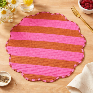 Pink & Brwon Stripe Print Cotton Quilted Thin Reversible Modern Customizable Machine Washable Multi-Shaped <b>Placemats</b> - Product Image 1