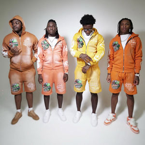 OEM Manufacturer Custom Embroidered Distressed <b>Patch</b> Hoodie Acid Wash Vintage Hoodies <b>Shorts</b> Set 2 Piece <b>Short</b> Set for <b>Men</b> - Product Image 2