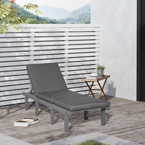 Sdraio da Giardino con 4 Posizioni Regolabili, Schienale in Rete Grigia, Cuscino, Reclinabile per Esterni, Spiaggia, Prato, Prendisole, in Teak - Product Image 2
